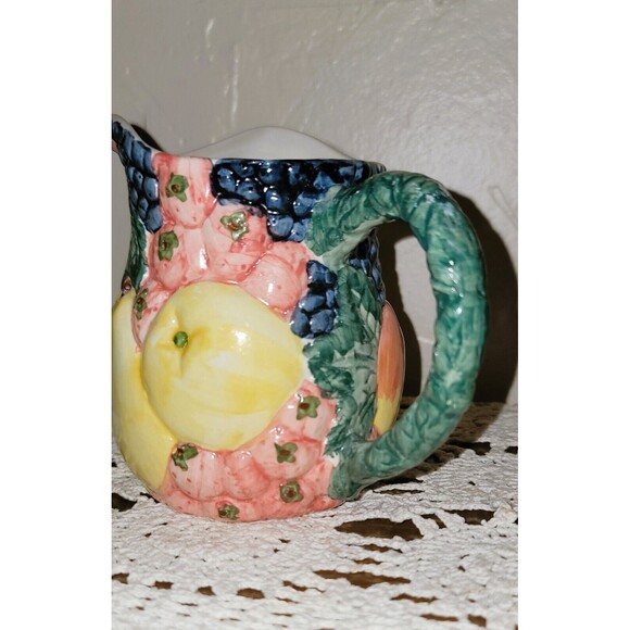 High Relief Pottery Creamer Colorful Farm Fruits Veg 80s 90s FLOWERS INC. VTG - Picture 2 of 14